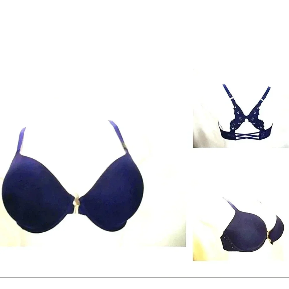 38DDD Unveiled Felina Beautiful Love Front Close‎ Underwire Bra Navy Blue NWT